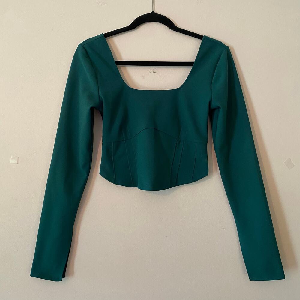 Abercrombie & Fitch Green Blue Long Sleeve Bodice Cropped Top Women's size Small